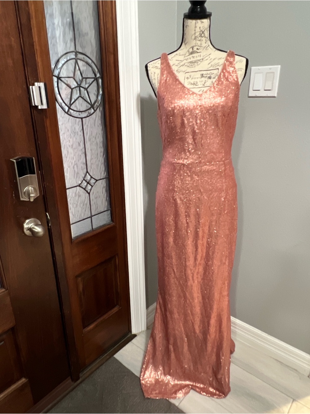 MARINA Rose Gold Sequin V-Neck Formal Maxi Gown Dress Size 10